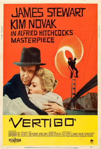 Vertigo Movie Poster featuring James Stewart and Kim Novak, 1958 classic film art