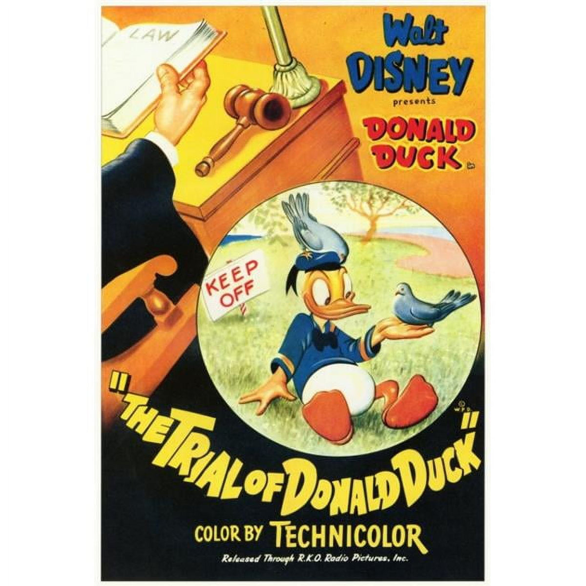 The Trial of Donald Duck Movie Poster Print featuring Donald Duck in a courtroom scene.