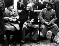 Yalta Conference photo print featuring Winston Churchill, Franklin Roosevelt, and Joseph Stalin.