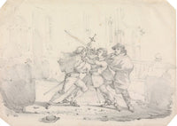 Three Men in Seventeenth Century Dress Engaged in a Sword Fight Poster Print