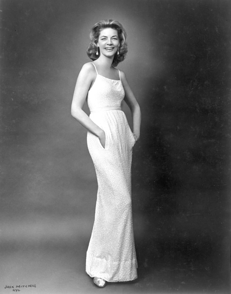 Elegant photo print of Lauren Bacall in a classic dress
