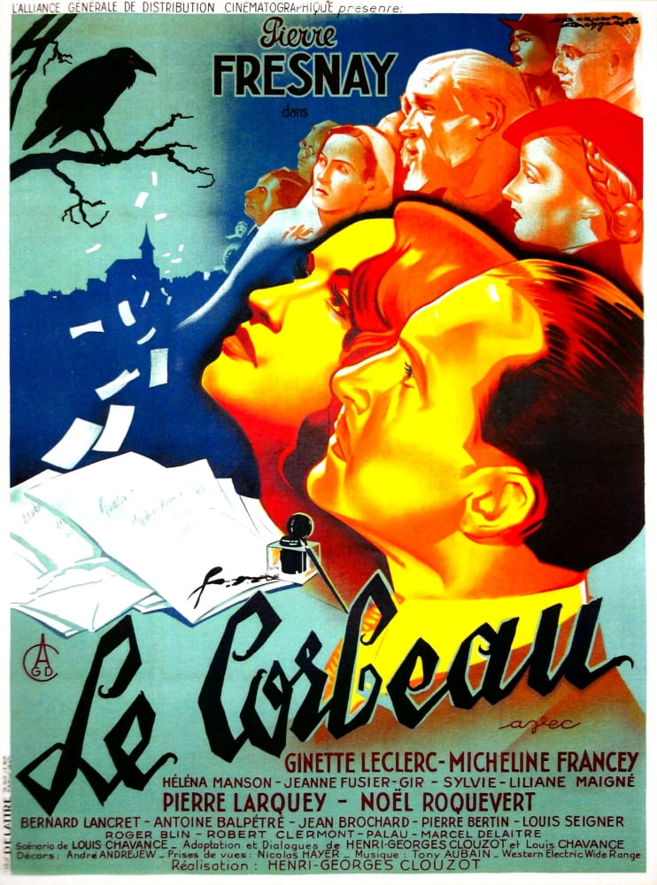 The Raven (Le Corbeau) movie masterprint poster from 1943 featuring Micheline Francey and Pierre Fresnay.