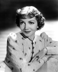Claudette Colbert 1939 portrait in embroidered cardigan photo print