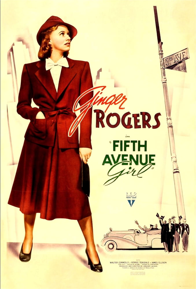 Fifth Avenue movie poster featuring Ginger Rogers from 1939, available in multiple sizes.