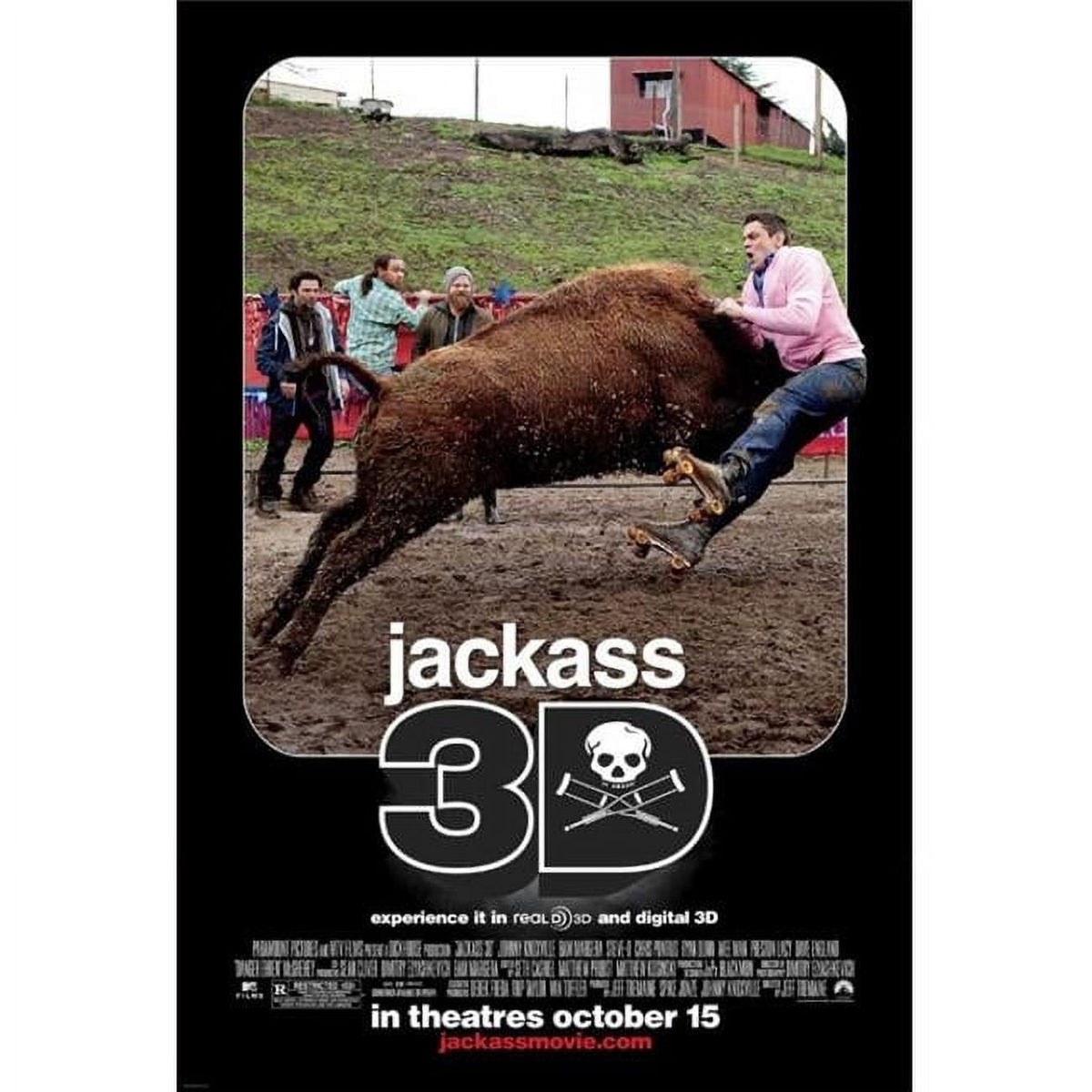 Jackass 3-D Movie Poster Print showcasing the film's iconic characters and humorous elements.