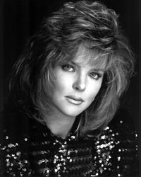Melissa Sue Anderson black and white photo print in sequin top.