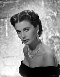 Jean Simmons portrait in black off-shoulder dress and necklace photo print.