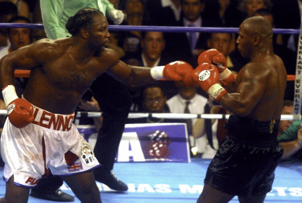 Boxing match photo print featuring Mike Tyson and Lennox Lewis