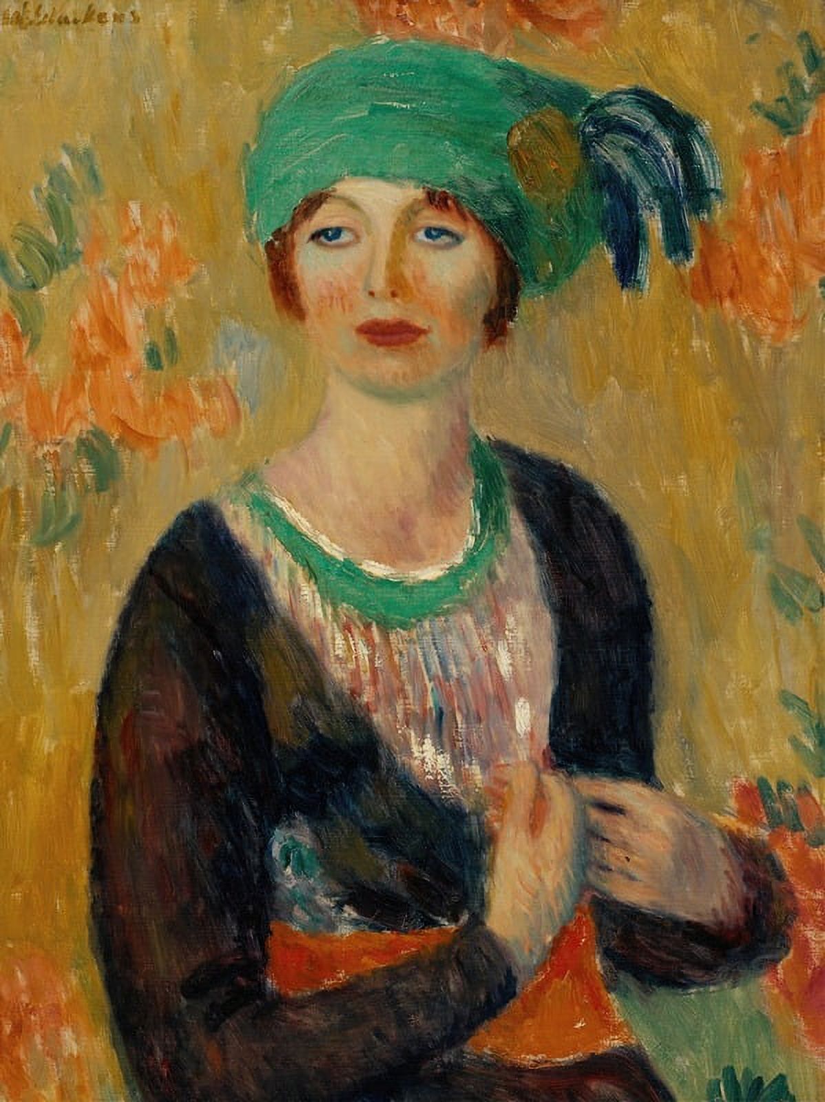Girl in Green Turban art print by William James Glackens showcasing a woman in a vibrant green turban.