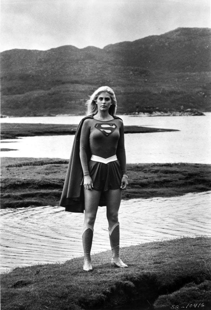 Helen Slater posed in Super Woman costume photo print.