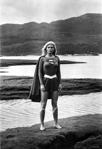 Helen Slater posed in Super Woman costume photo print.