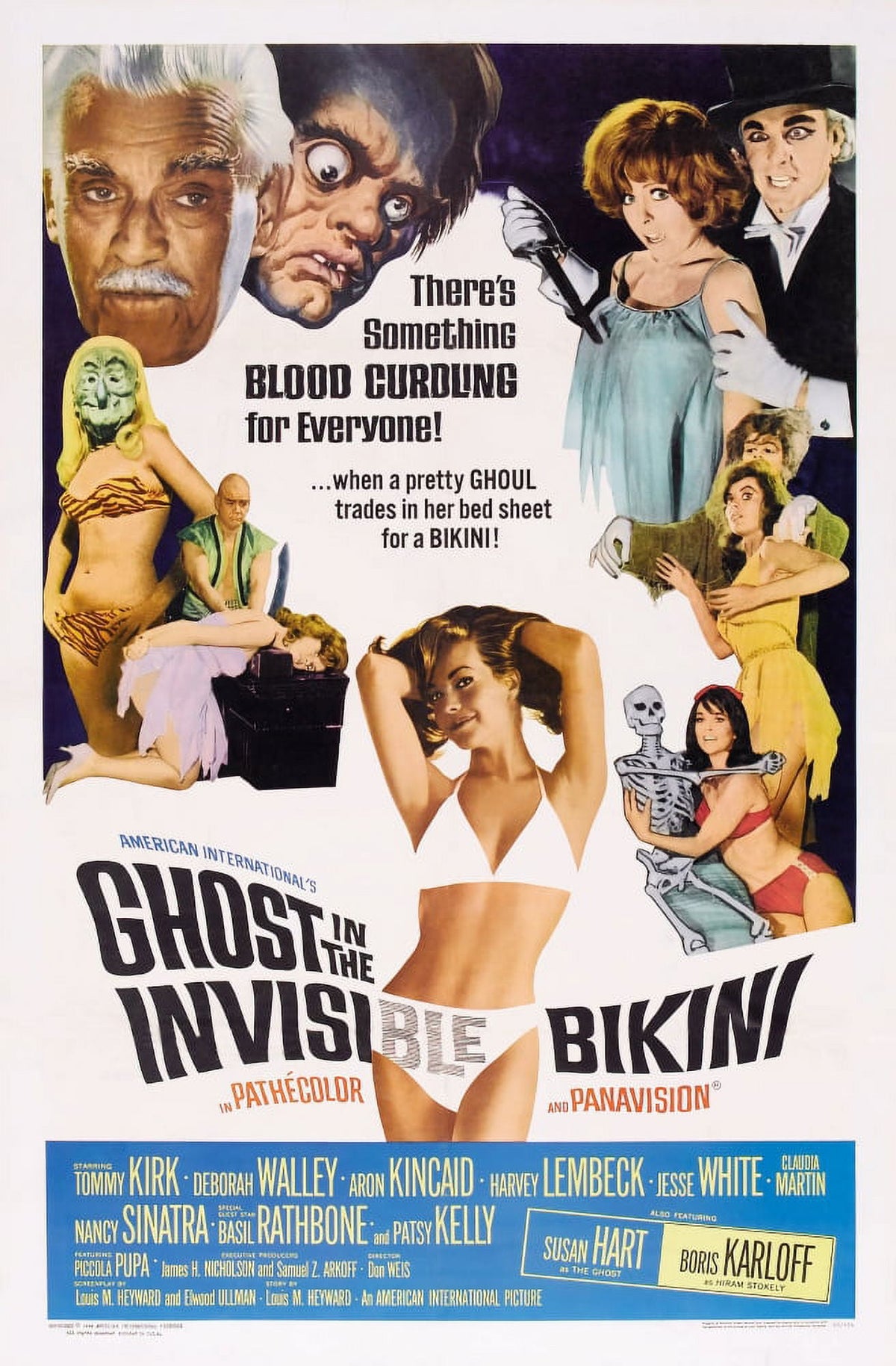 Ghost in the Invisible Bikini movie poster print featuring Boris Karloff and Nancy Sinatra.