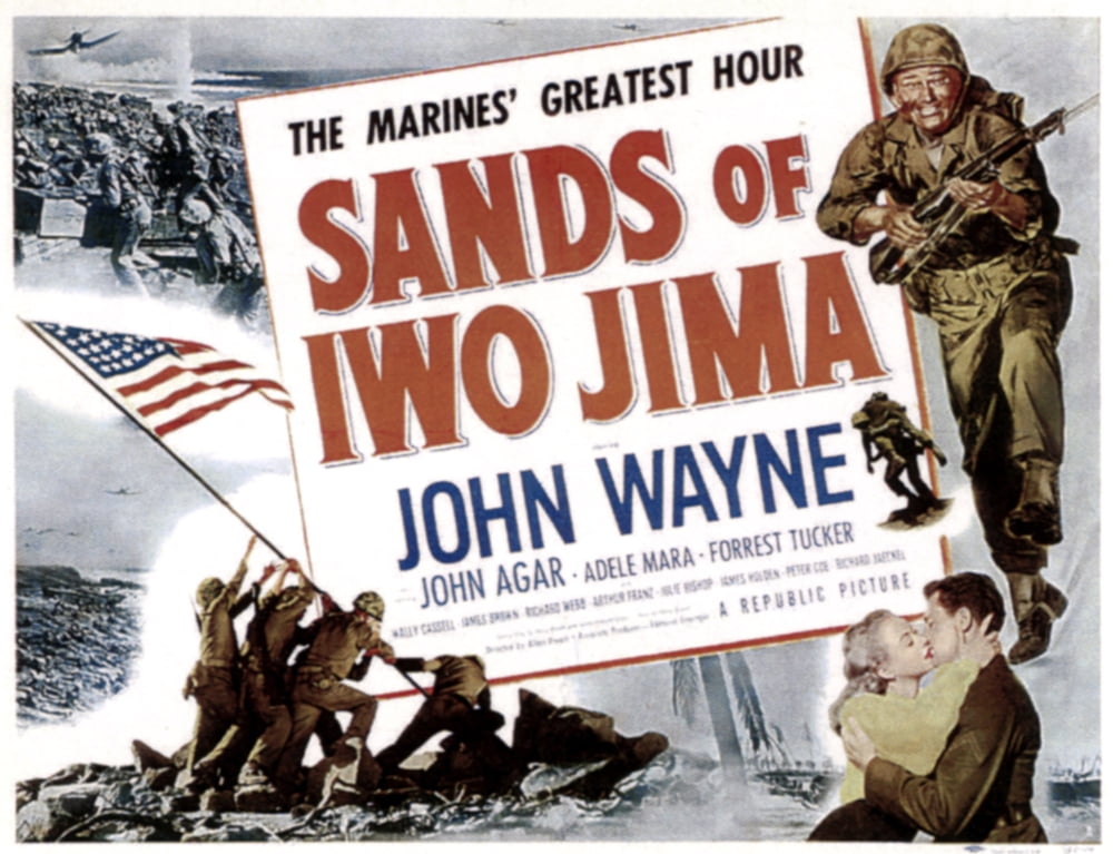 Sands of Iwo Jima movie poster featuring John Wayne, available in multiple sizes.