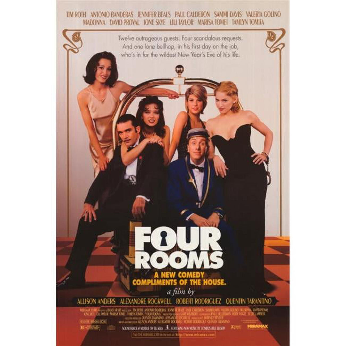 Four Rooms movie poster print 27x40 size, vibrant colors.