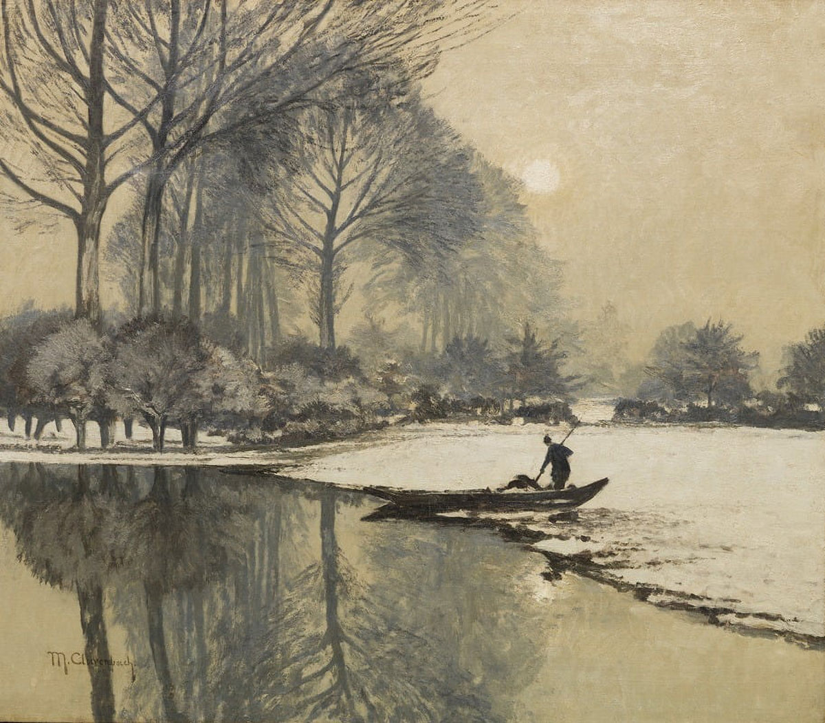 Winter Landscape with Fisherman Poster Print by Max Clarenbach