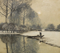Winter Landscape with Fisherman Poster Print by Max Clarenbach