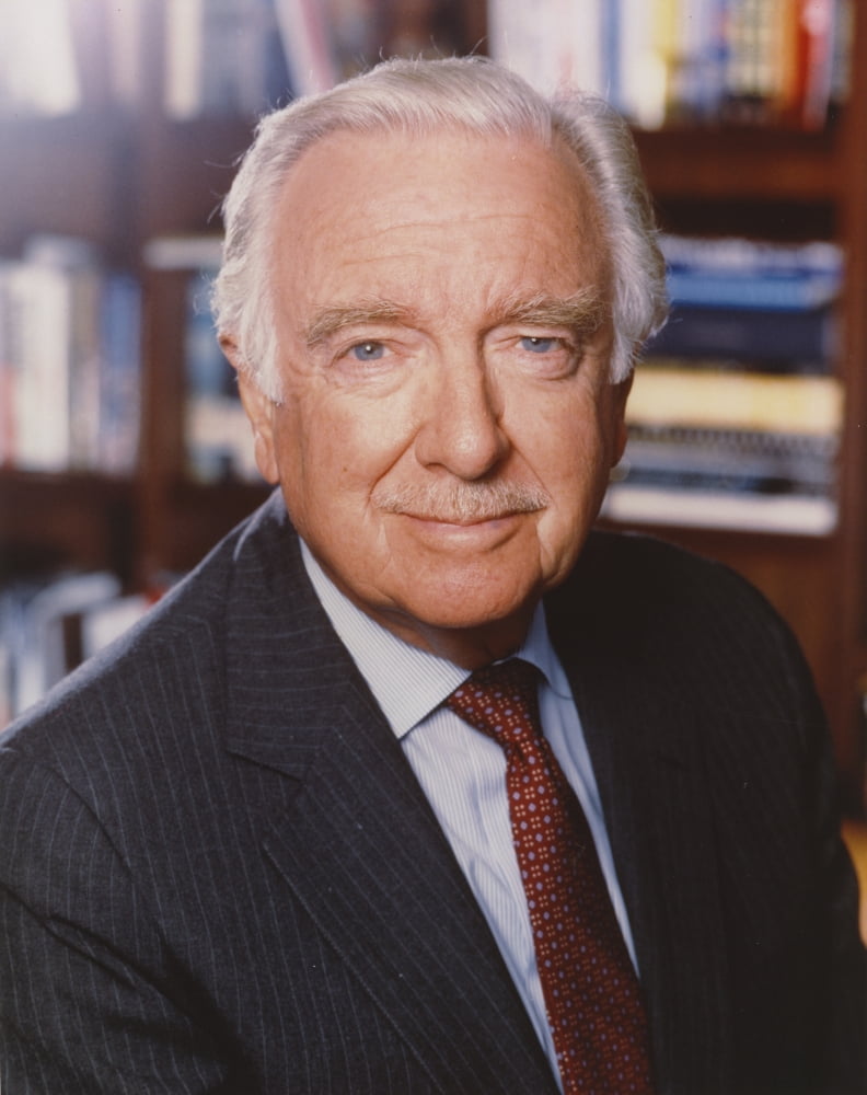 Walter Cronkite black suit photo print capturing iconic journalism.