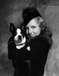 Vintage photo print of Jean Arthur with Boston Terrier from 1935.