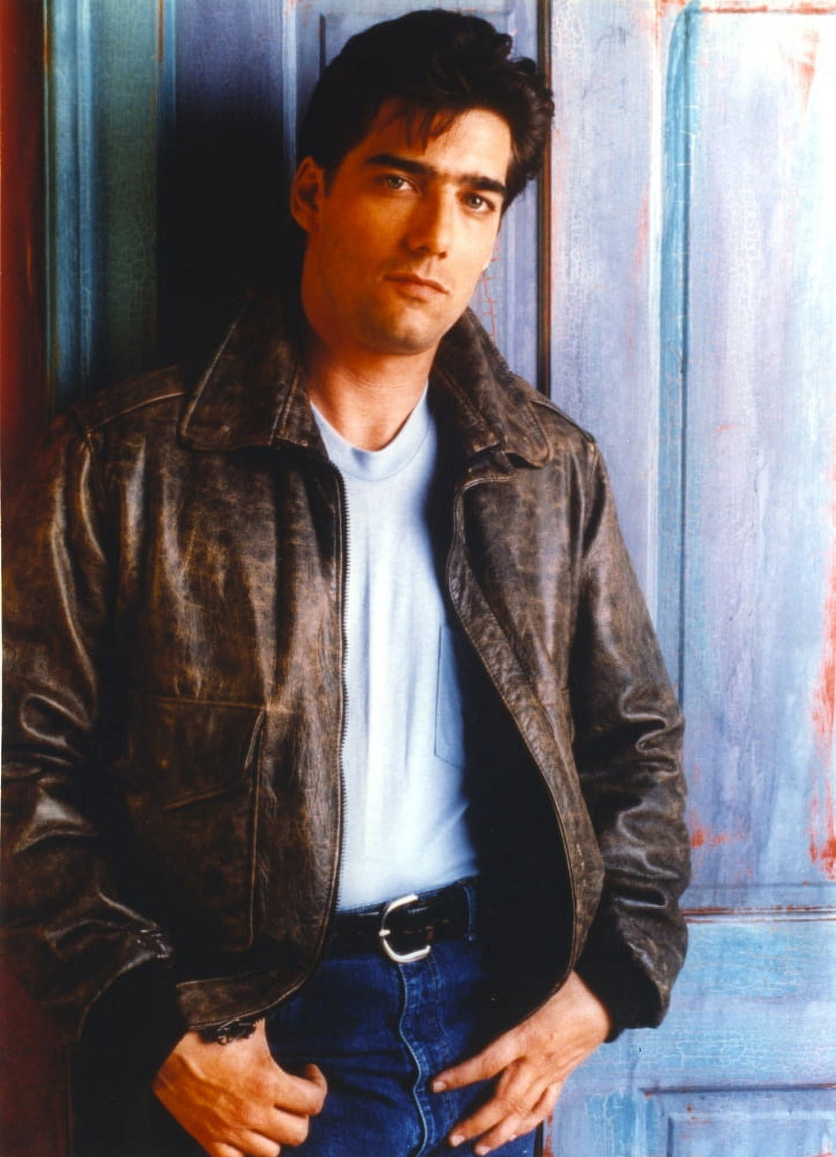 Ken Wahl portrait photo print in brown leather jacket, perfect for vintage TV fans.