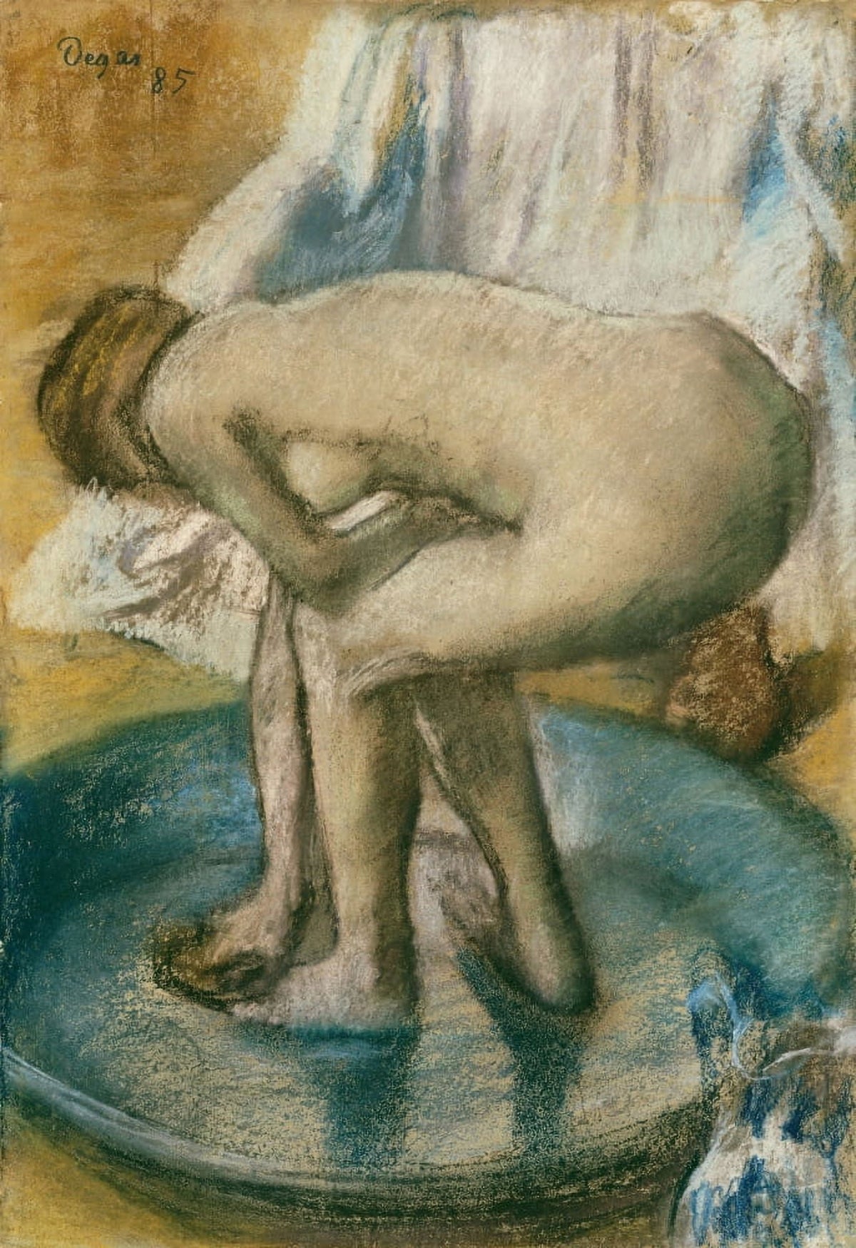 Fine art print of a woman bathing in a shallow tub, available from Posterazzi.
