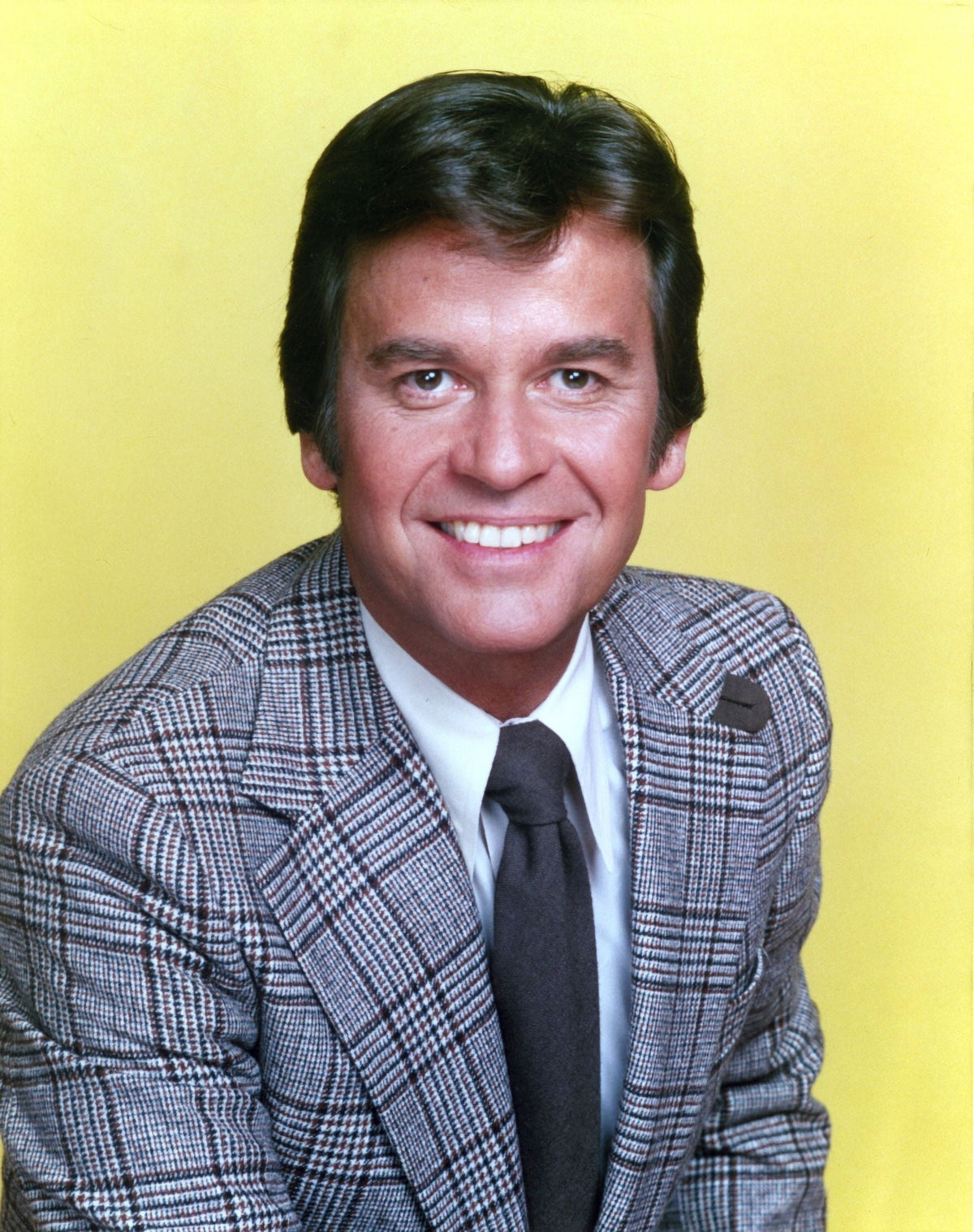 Dick Clark portrait photo print with yellow background