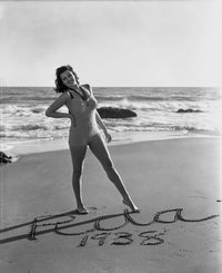 Rita Hayworth posed at the beach vintage photo print.