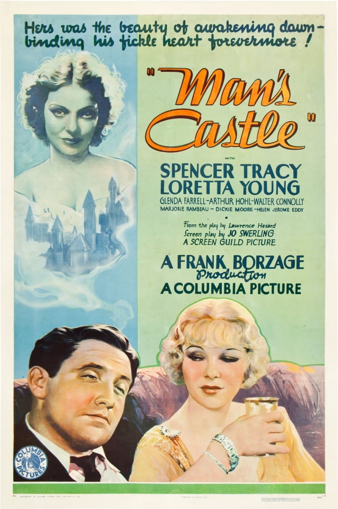 Man's Castle movie poster featuring Spencer Tracy and Loretta Young, vintage 1933 film art print.