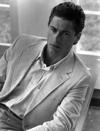 Rob Lowe wearing a stylish striped blazer photo print