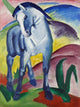 Blue Horse I poster print by Franz Marc featuring vibrant colors and dynamic composition.