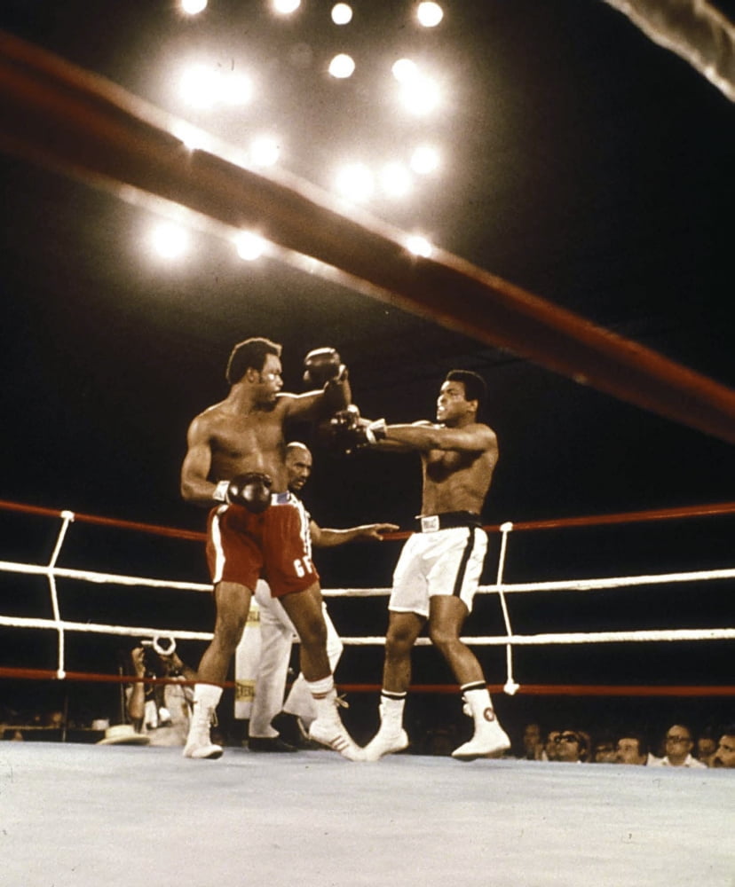 Muhammad Ali vs. George Foreman boxing photo print, capturing a historic moment in sports.