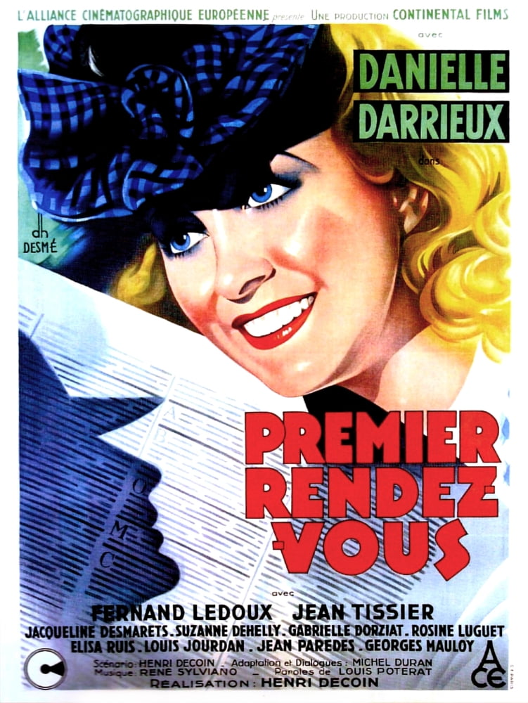 Her First Affair (Premier Rendez-Vous) 1941 movie poster print featuring Danielle Darrieux.