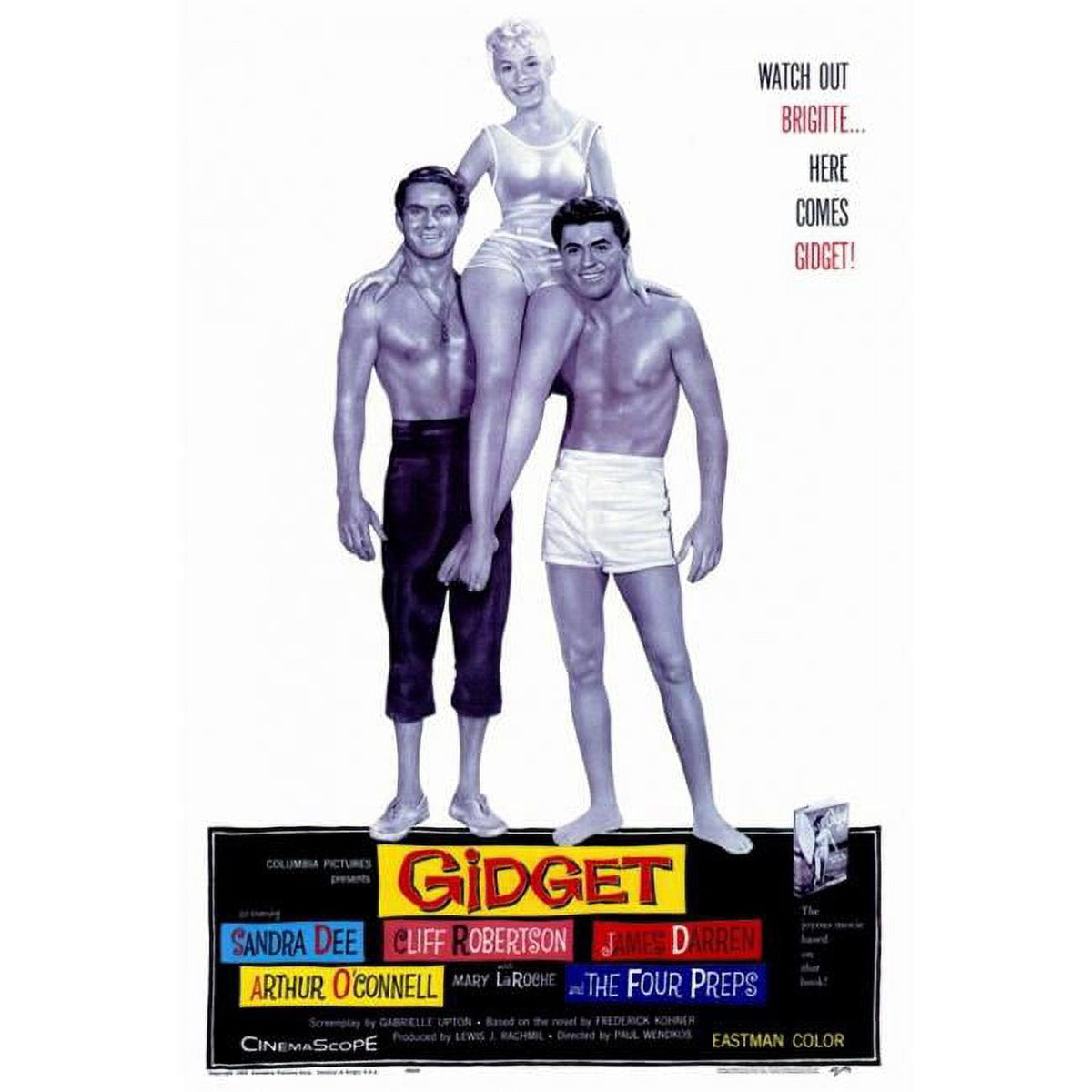 Gidget Movie Poster Print showcasing classic film art in vibrant colors.