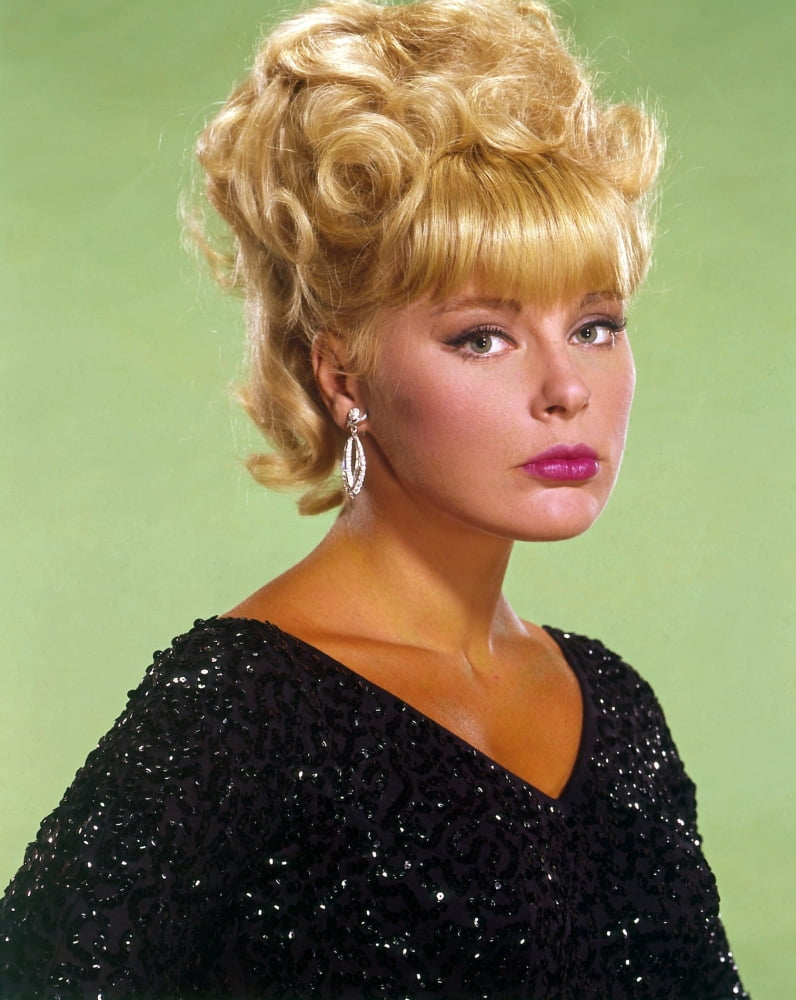 Elke Sommer headshot photo print in a studded black top, available in multiple sizes.