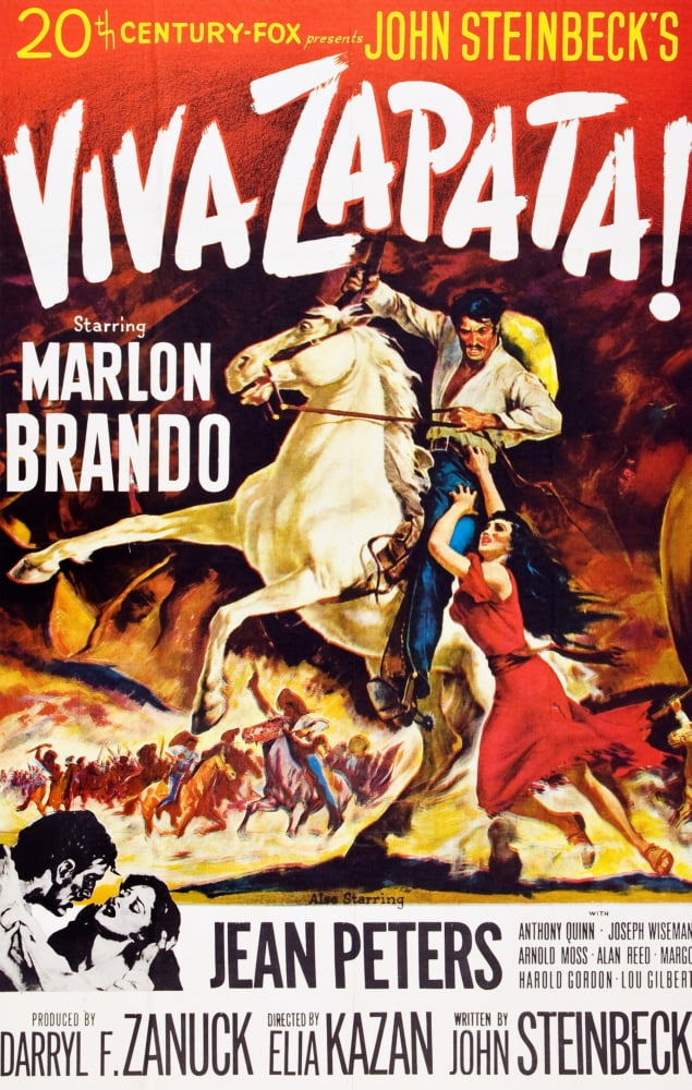Viva Zapata movie poster featuring Marlon Brando and Jean Peters, 1952