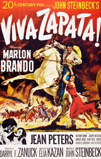 Viva Zapata movie poster featuring Marlon Brando and Jean Peters, 1952