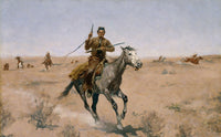 'The Flight' poster print by Frederic Remington showcasing dynamic outdoor adventure.