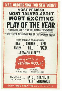Who's Afraid Of Virginia Woolf Broadway movie poster in 11x17 size.