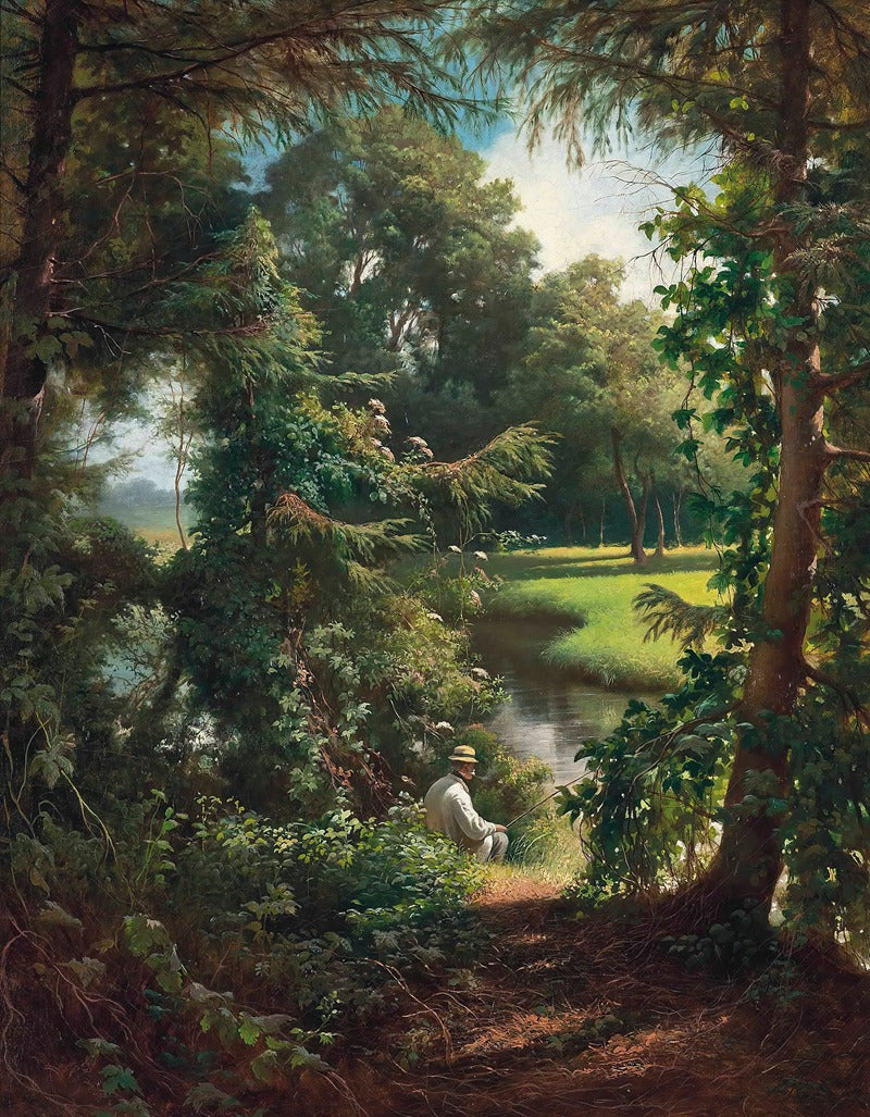 Fishing on a Sunny Afternoon poster print by Henri Biva, featuring serene outdoor fishing scene
