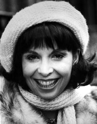 Talia Shire wearing a furry blouse with crochet shawl and hat photo print