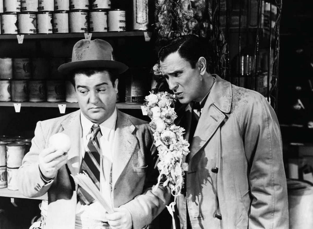 Hold That Ghost photo print featuring Bud Abbott and Lou Costello, vintage movie decor.