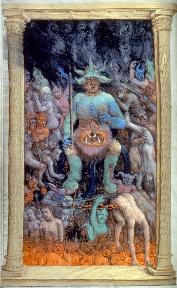 Satan and Lost Souls of Hell illumination poster print from a French Book of Hours.