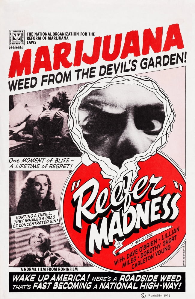 Reefer Madness 1972 re-issue movie poster print featuring retro design.