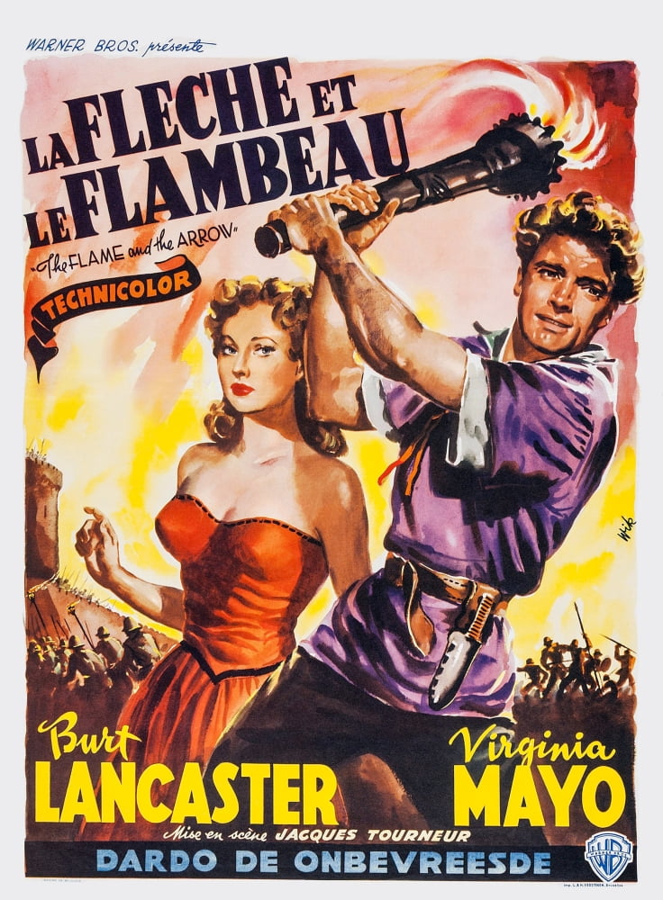 The Flame and the Arrow movie masterprint poster featuring Virginia Mayo and Burt Lancaster.