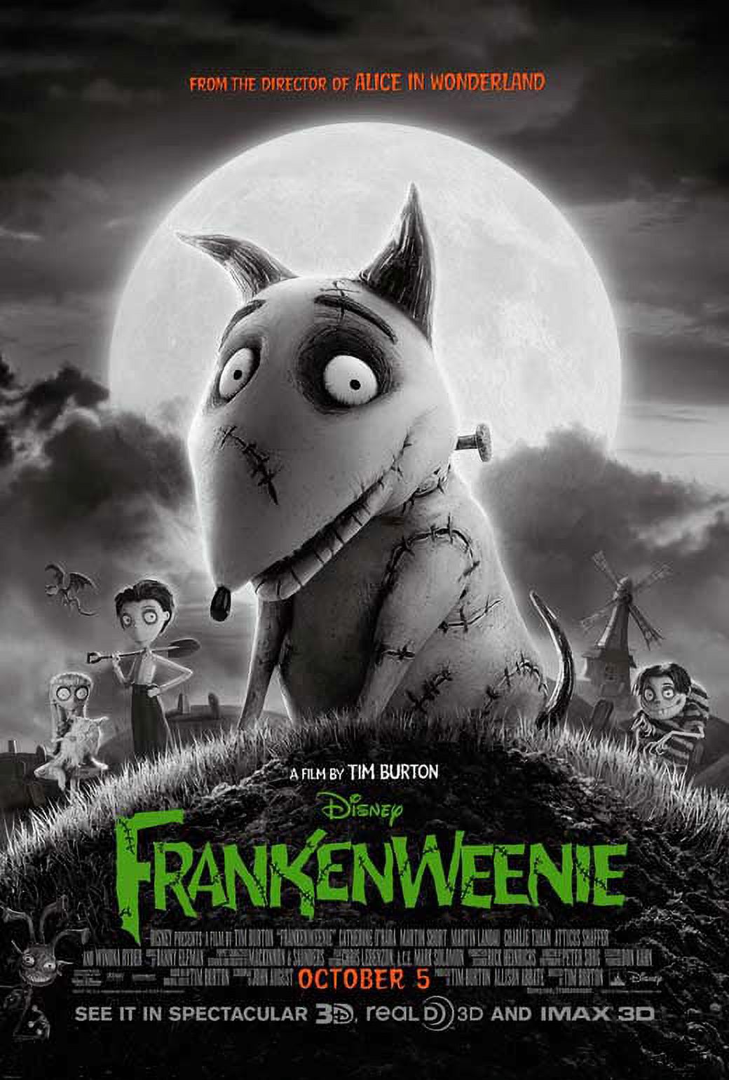Frankenweenie Movie Poster 27 x 40 print featuring Tim Burton's animated film.