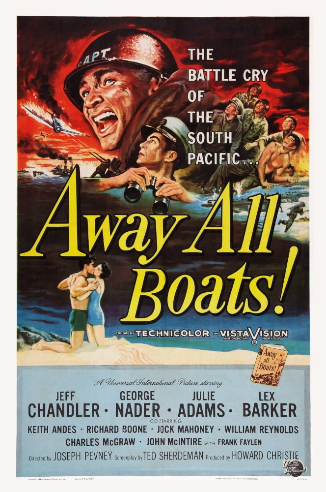 Away All Boats movie poster print featuring Jeff Chandler and George Nader from 1956, available in multiple sizes.