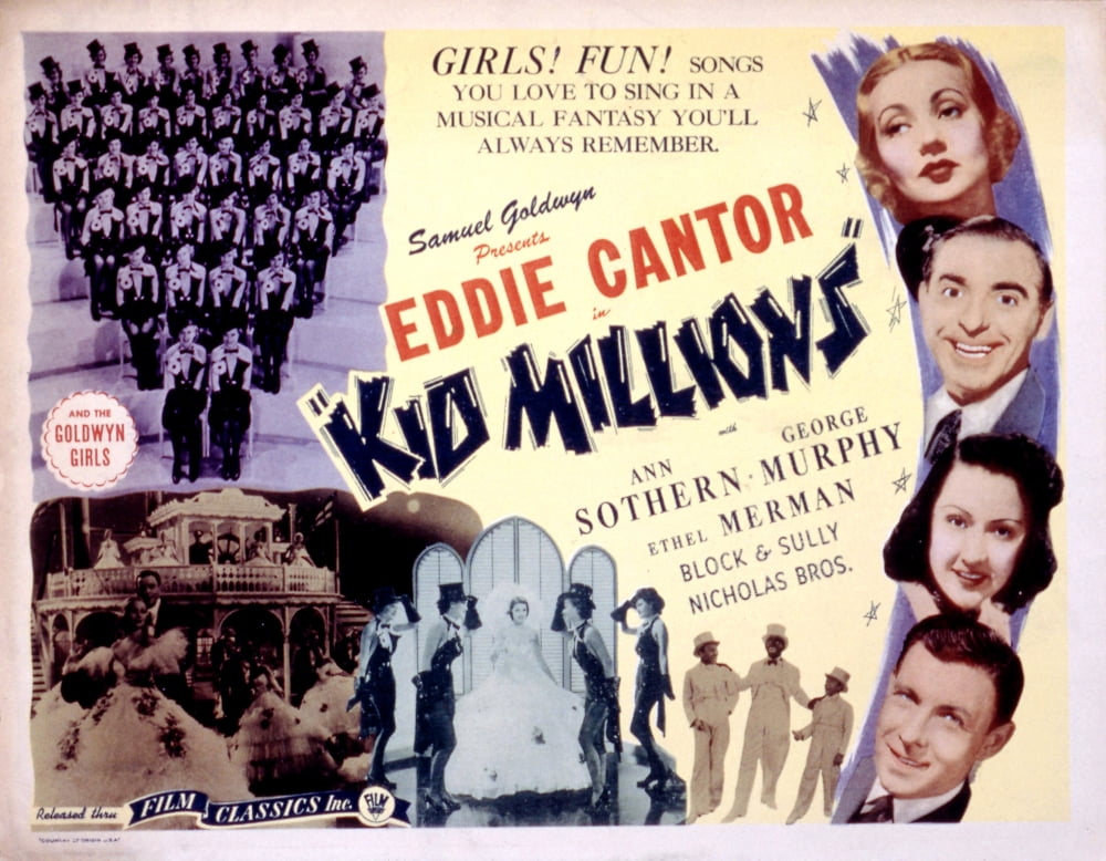 Kid Millions movie lobby card art print featuring Ann Sothern, Eddie Cantor, and Ethel Merman.