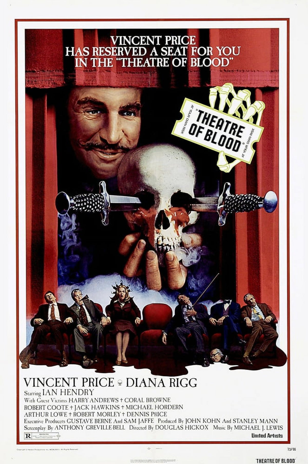 Theatre of Blood movie poster print featuring Vincent Price in classic horror film.