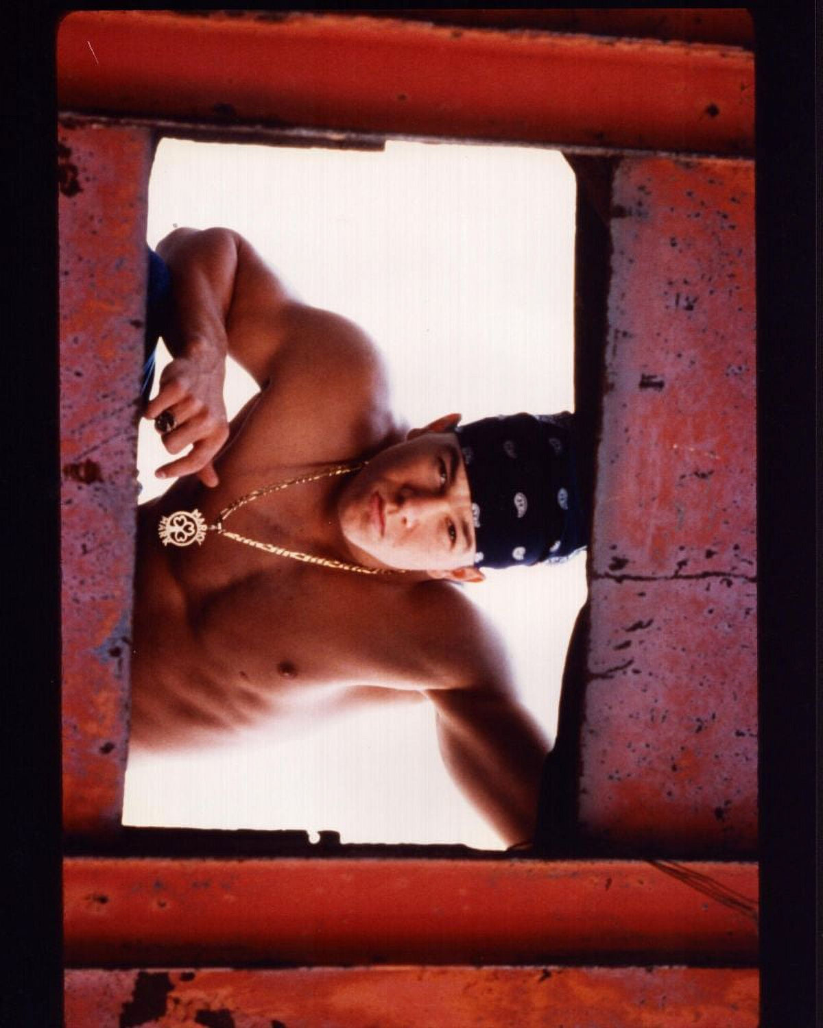 Mark Wahlberg shirtless photo print with bandana and necklace