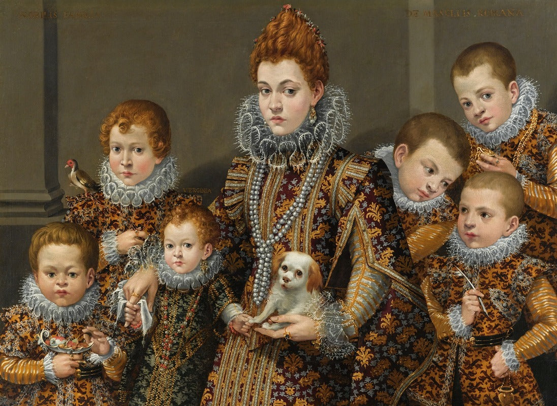 Portrait of Bianca Degli Utili Maselli holding a dog surrounded by her children - Lavinia Fontana poster print
