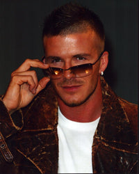 David Beckham photo print in brown jacket and sunglasses.